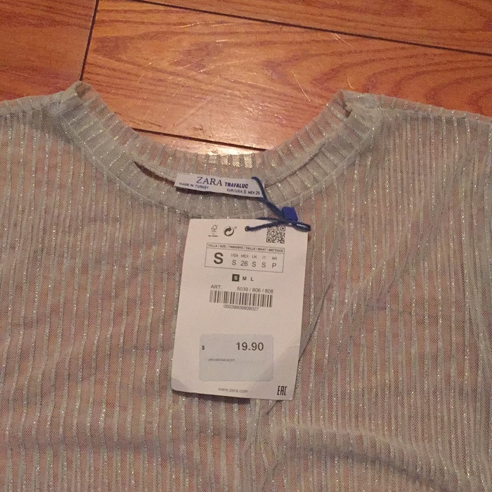 NWOT Zara silver mesh glitter top
